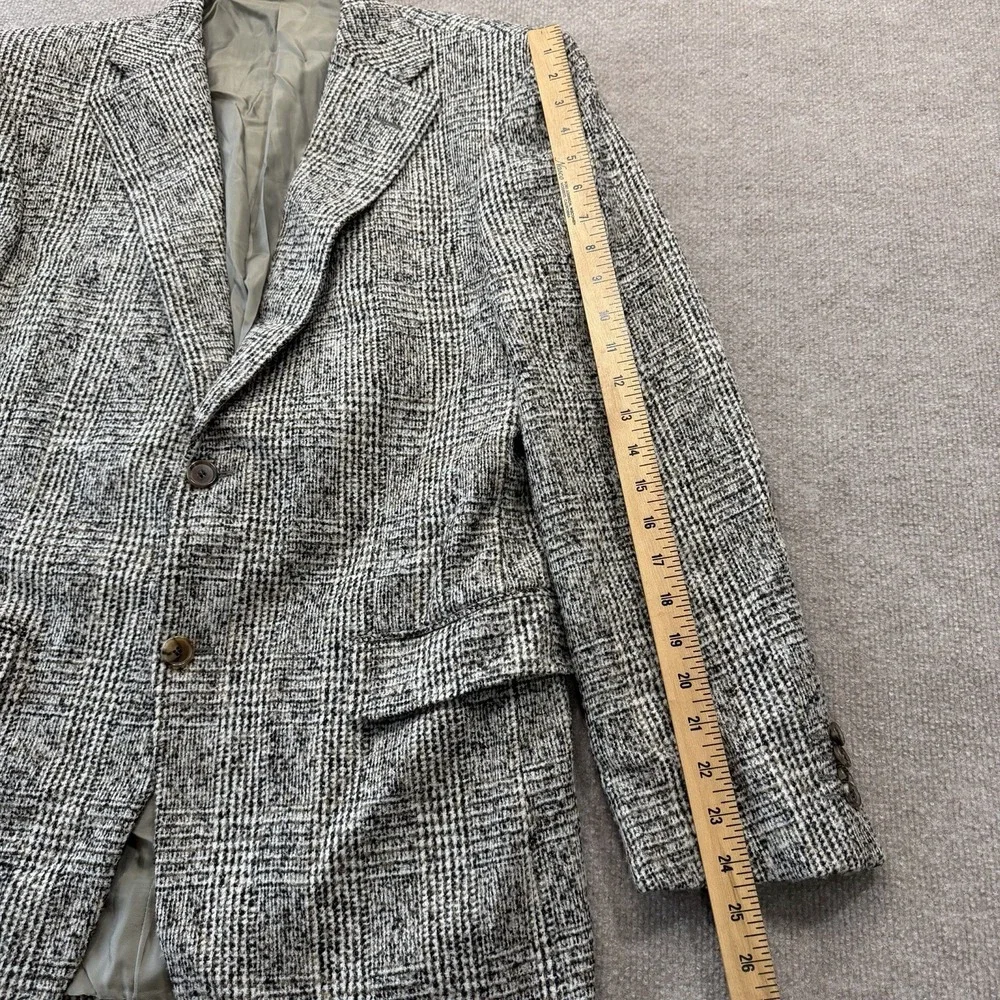Baldessarini Tweed White Black‎ Brown Lined Wool Blazer Glen Plaid 48 Italy